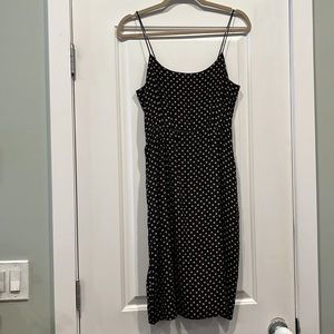 J. Crew 100% Silk Polka Dot Slip Dress Y2K Spaghetti Strap Cami Black Size 2
